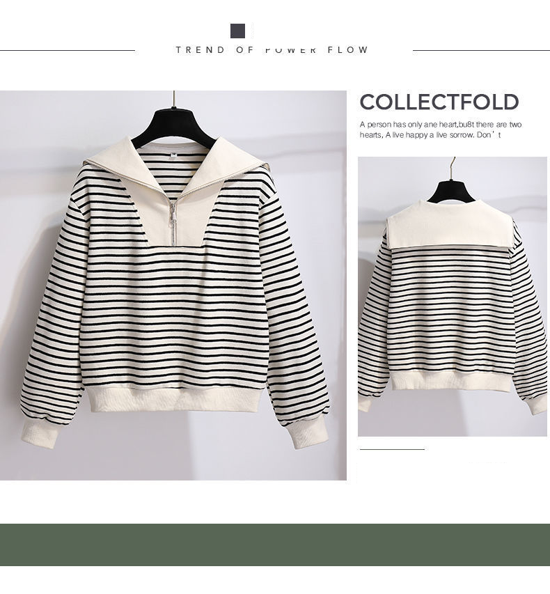 Completo trendy con felpa con cappuccio a maniche lunghe e colletto blu navy e pantaloni larghi con coulisse - Comodo abbigliamento casual da strada, tessuto in poliestere traspirante_voghion.com