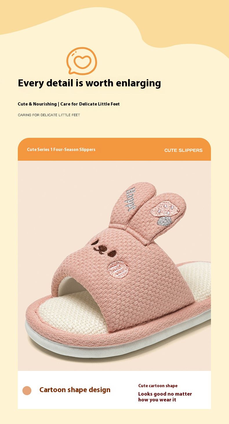 Pantofole traspiranti in lino per bambini con adorabili disegni di animali - Scarpe da casa con suola morbida per bambini e bambine, sandali leggeri per interni/esterni_voghion.com