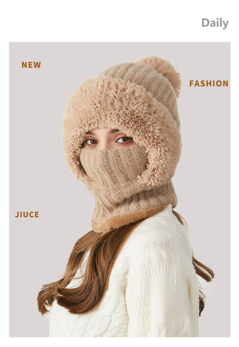 Women's Knitted Hat Scarf Mask Combo - Warm Winter Fleece Lined Beanie With Neck Warmer For Cold Weather_voghion.com
