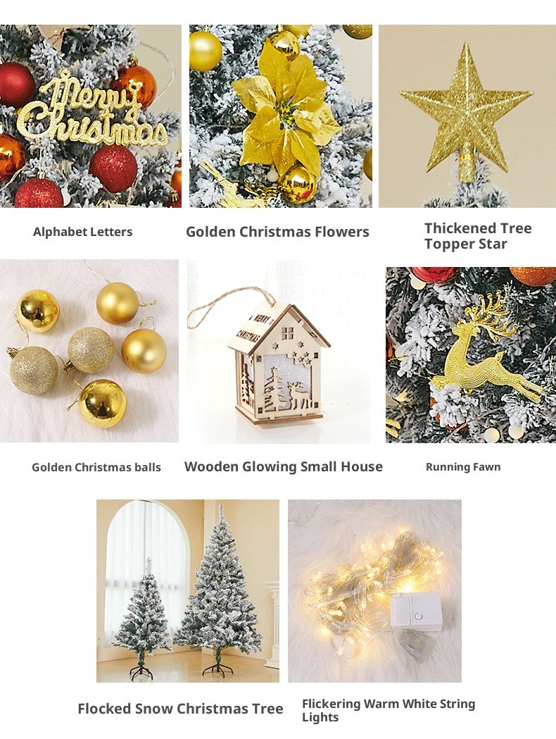 Flocked Snowfall Christmas Tree Decor Set With Warm White Lights – Premium PVC Material_voghion.com