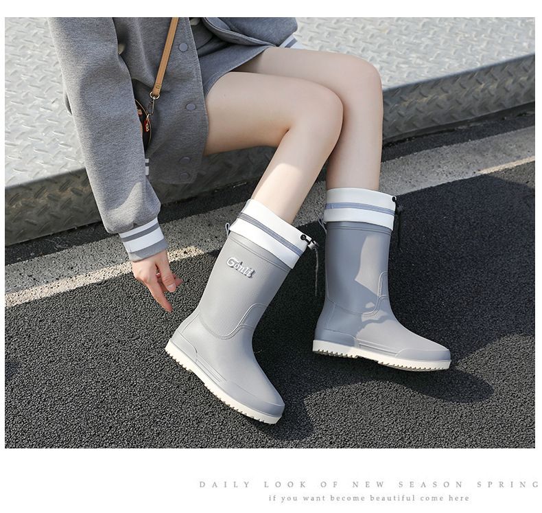 Modische Damen-Regenstiefel, dicksohlig, mittelhoch, wasserdicht, rutschfest und abriebfest, mit Fleece-Futter und warmen Wasserschuhen_voghion.com