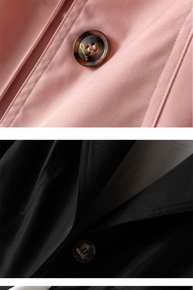 Trench slim fit da donna, giacca casual a maniche lunghe di media lunghezza con colletto a revers (cachi, rosa, nero, beige)_voghion.com