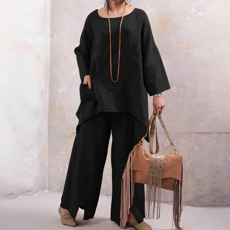 Women's Spring and Autumn new long-sleeved round neck large size fashion loose two-piece suits for women_voghion.com