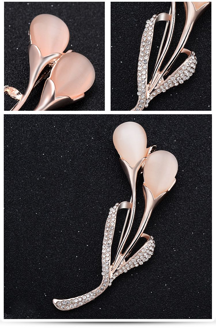 Koreanische Version High-End-Mode Blumen Katzenauge Stein Tulpe Strickjacke Kragen Pin Pullover Brosche Dekoration_voghion.com