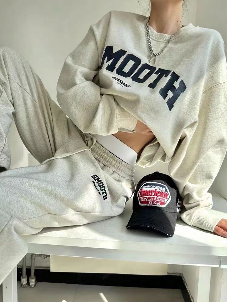 Actieve sets voor dames, casual sportkledingpak voor dames in de herfst, losse en veelzijdige sweatshirt en joggingbroek, tweedelig hardloopset voor studenten_voghion.com