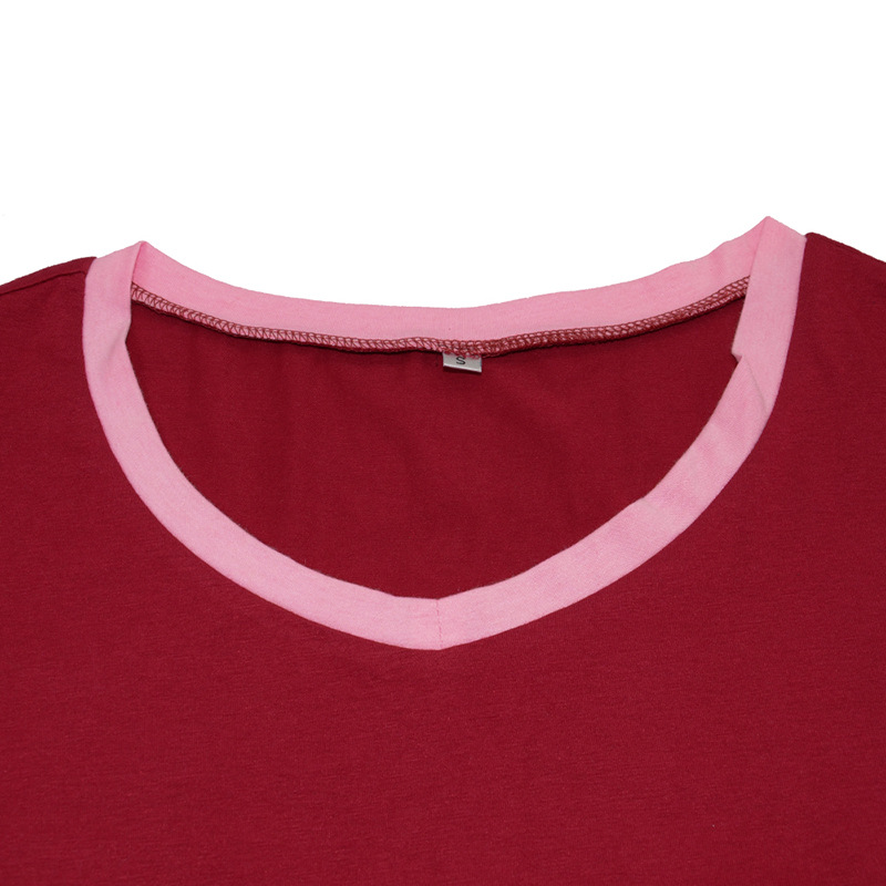 Abbigliamento da donna Nuovo comodo girocollo in cotone a maniche corte in cotone a colori larghi a contrasto Abbigliamento per la casa all'ingrosso_voghion.com