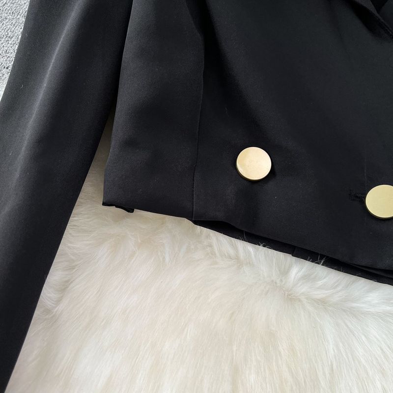 Women's Fashion Set Slim Fit Long Sleeve Short Blazer & High Waist Slit Pencil Skirt Autumn Outfit (Black, S/M/L/Xl)_voghion.com