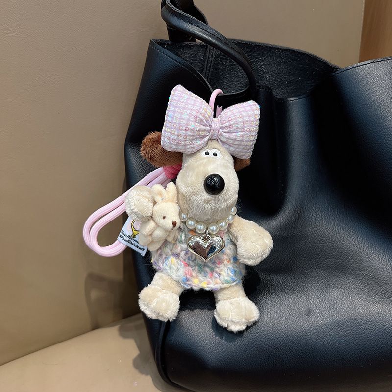 New Woolen Dress Plush Chubby Car Keychain Cartoon Hugging Rabbit Chef Dog Plushie Bag Pendant_voghion.com