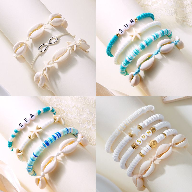 Set di braccialetti con perline di semi, conchiglie, stelle marine, tartarughe, stile bohémien, per donna, creativi_voghion.com