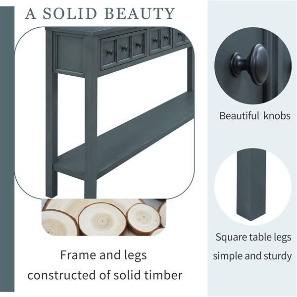 Rustic Entryway Console Table, 60' Long Sofa Table With Two Different Size Drawers And Bottom Shelf For Storage (Navy)_voghion.com