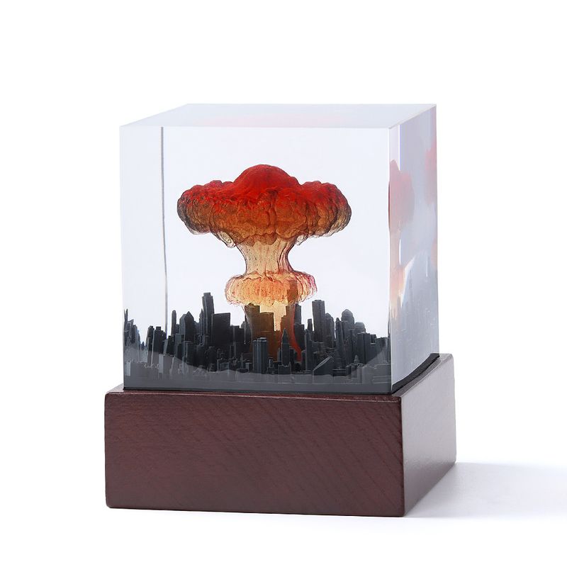 Micro-objet artisanal en résine de bois de santal, fait à la main, explosion de bombe atomique, micro-paysage, veilleuse, ornements brevetés_voghion.com