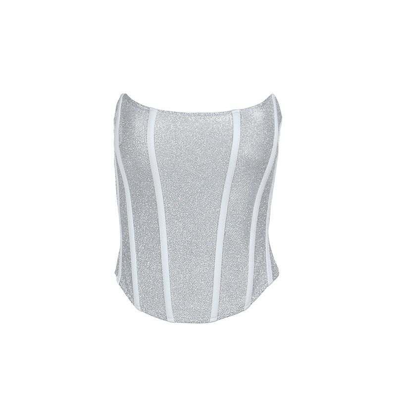 Women's fashion temperament sparkly fishbone waist vest_voghion.com