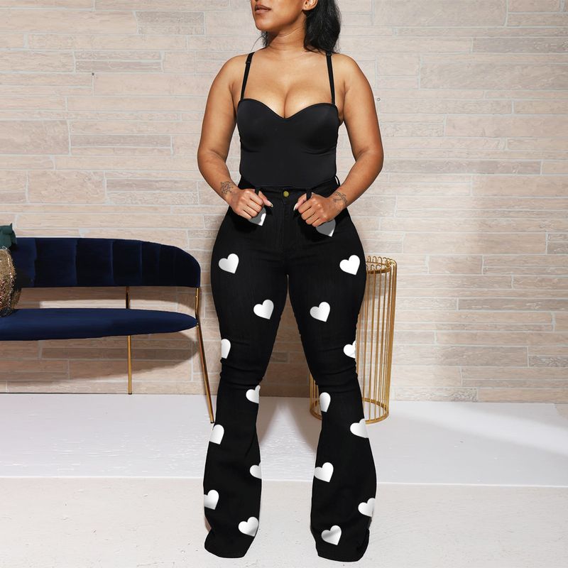 Naisterõivad Love Print kõrge vöökohaga teksapüksid Naiste bootcut püksid_voghion.com