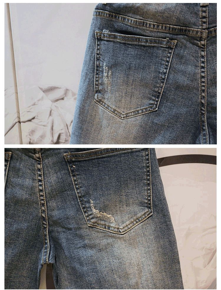 High end denim shorts, men's trendy Korean version, simple summer thin style, fashionable elastic slim fit casual capris_voghion.com