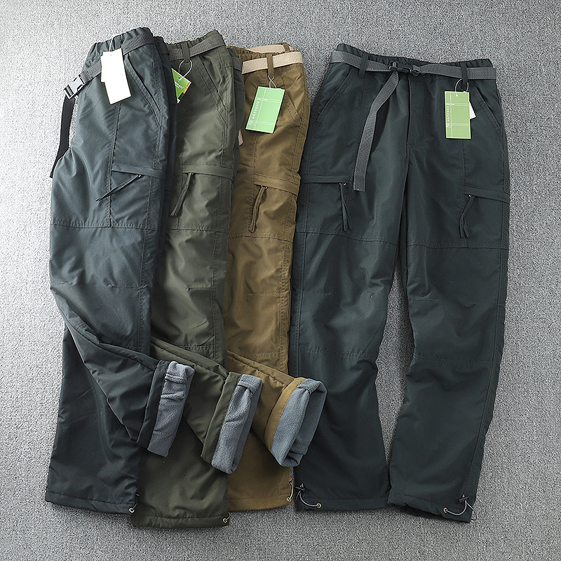 Winddichte und wasserdichte Outdoor-Samt-Softshell-Hose Gerade Winter-Freizeithose Multi-Bag-Tooling Herren_voghion.com