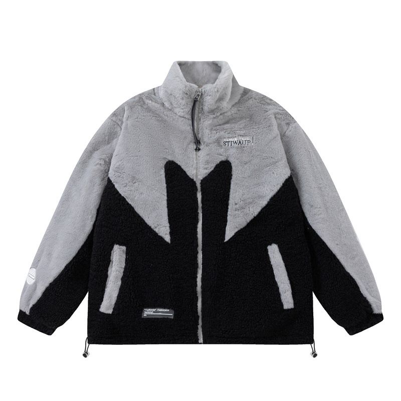 Katalógus Téli Hip Hop Színblokkos Hímzett Báránygyapjú Pamut Férfi Trendi Márkás Utcai BF Lazy Style Meleg Kabát_voghion.com