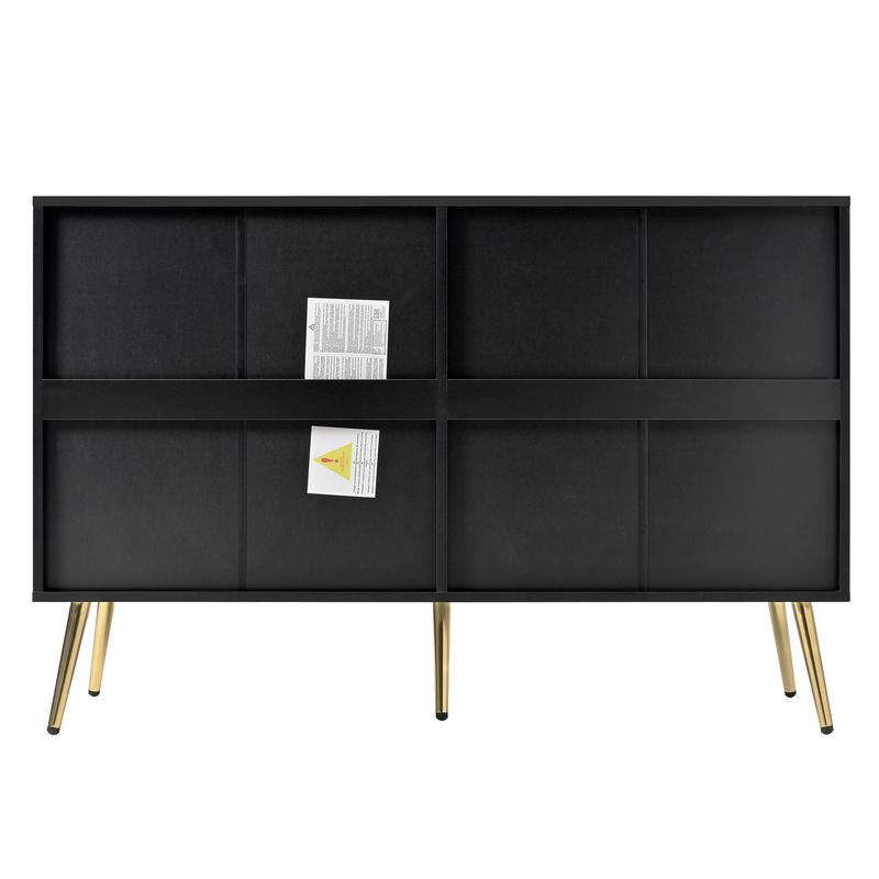 Kommode Schwarz 120x80cm Mit 6 Schubladen, Gold-Akzenten, Metallbeinen_voghion.com