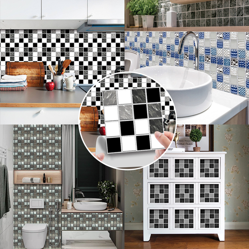 MSC077-0923D Mosaik Krystal Flise Klistermærke Glas Tile DIY Vandtæt selvklæbende vægklistermærke_voghion.com