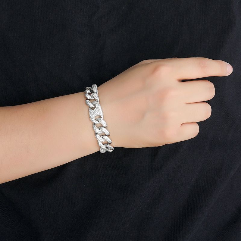 Unisex Hip Hop Zircon Bracelet 15mm Three To One Pig Nose Bubble Cuban Chain Trendy Men's Accessories_voghion.com