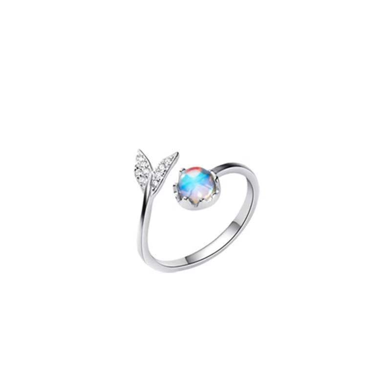 Japanese And Korean Style Fishtail Ring For Women, Fashionable Personality, Simple Design, Niche Design Of Glass Stone,_voghion.com