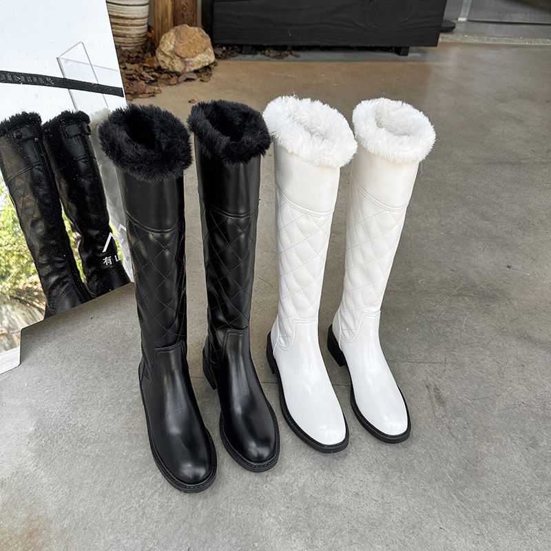 Stivali da neve da donna, stivali invernali in pile, spessi, sottili e piatti, piccoli, profumati, a rombo, alti, bianchi_voghion.com