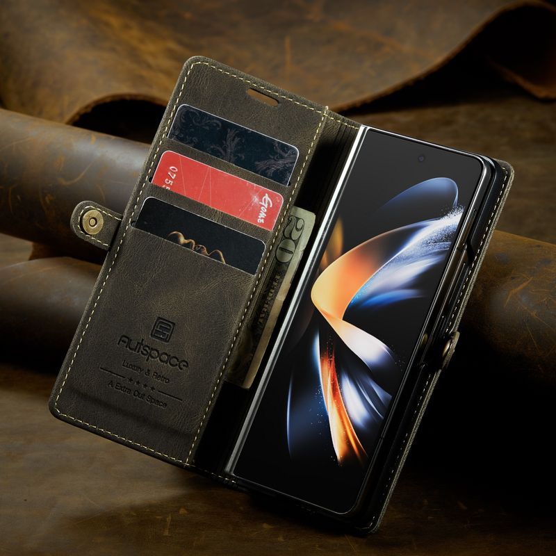 TechGlobe Suitable For Samsung Fold5 Shockproof Galaxy Z Fold4 Retro Phone Leather Case Card Slot Protective Cover_voghion.com