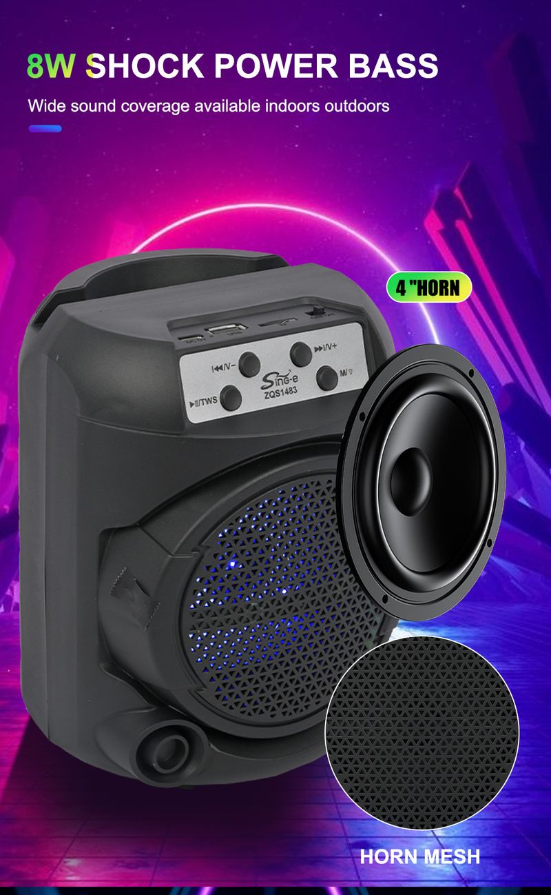 ZQS1483 Lange Akkulaufzeit, Aufladen im Freien, Stereo, tragbarer kabelloser Bluetooth-Kleinlautsprecher für den Außenbereich_voghion.com