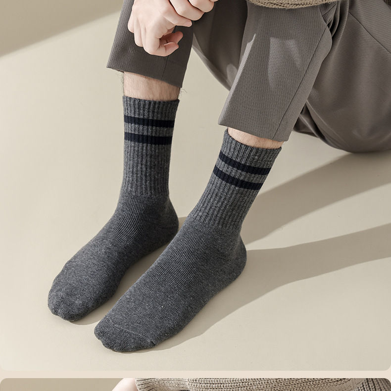Autumn and Winter Two Bar Mid Length Socks, Winter Style Plush and Thickened Warm Towel Socks_voghion.com