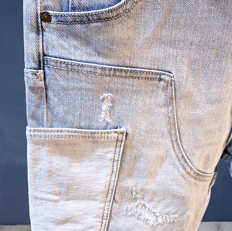 Herren-Jeansshorts im Used-Look, Patchwork-Optik, helle Waschung, 12,7 cm Innennaht, lässige Cargo-Shorts für Herren, Streetwear-Mode, Stretch, bequeme Passform_voghion.com