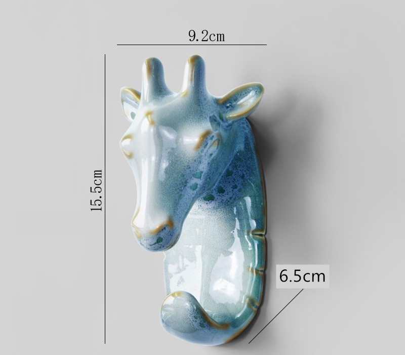 Creative animal hooks for kiln changing glaze, long necked deer head hanging clothes hooks, wall tops, hat hooks, key wall decorations_voghion.com