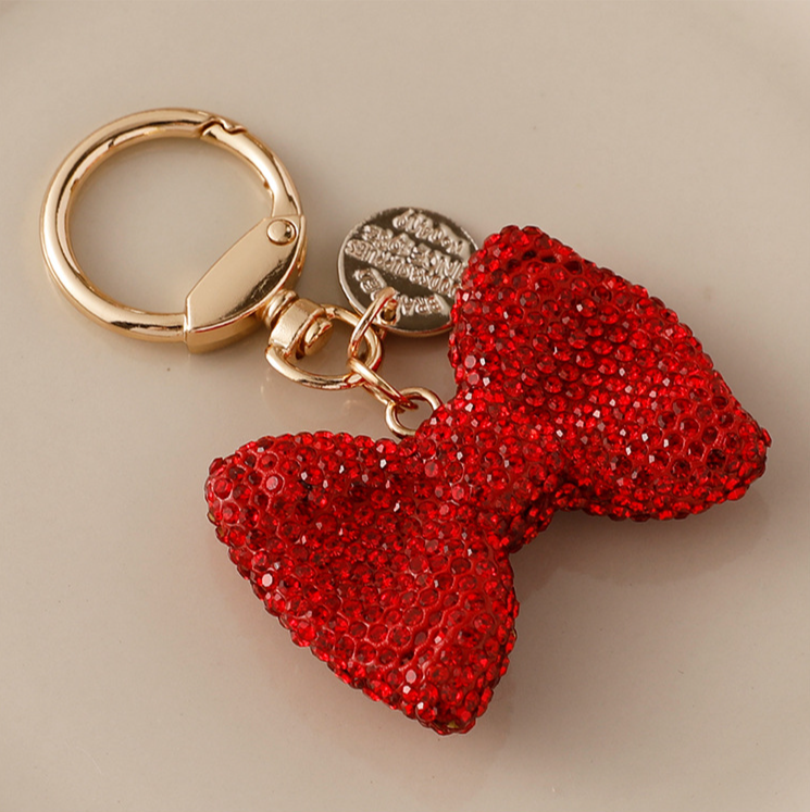 Portachiavi per auto con fiocco di diamanti, creativo, piccolo, anello a molla, accessori in metallo, decorazione per borsa_voghion.com