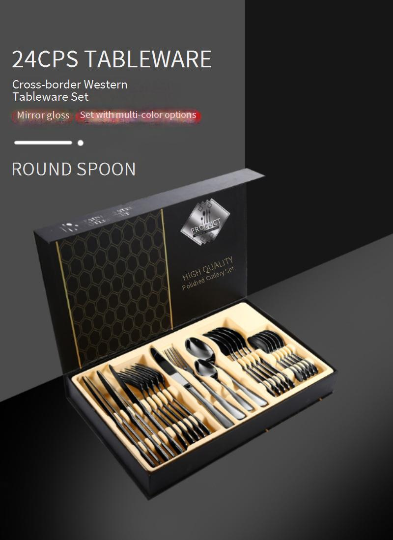 Juego de cubiertos de acero inoxidable 1010 de 24 piezas: cuchillos para carne, tenedores y cucharas (colección de cubiertos en caja de regalo)_voghion.com