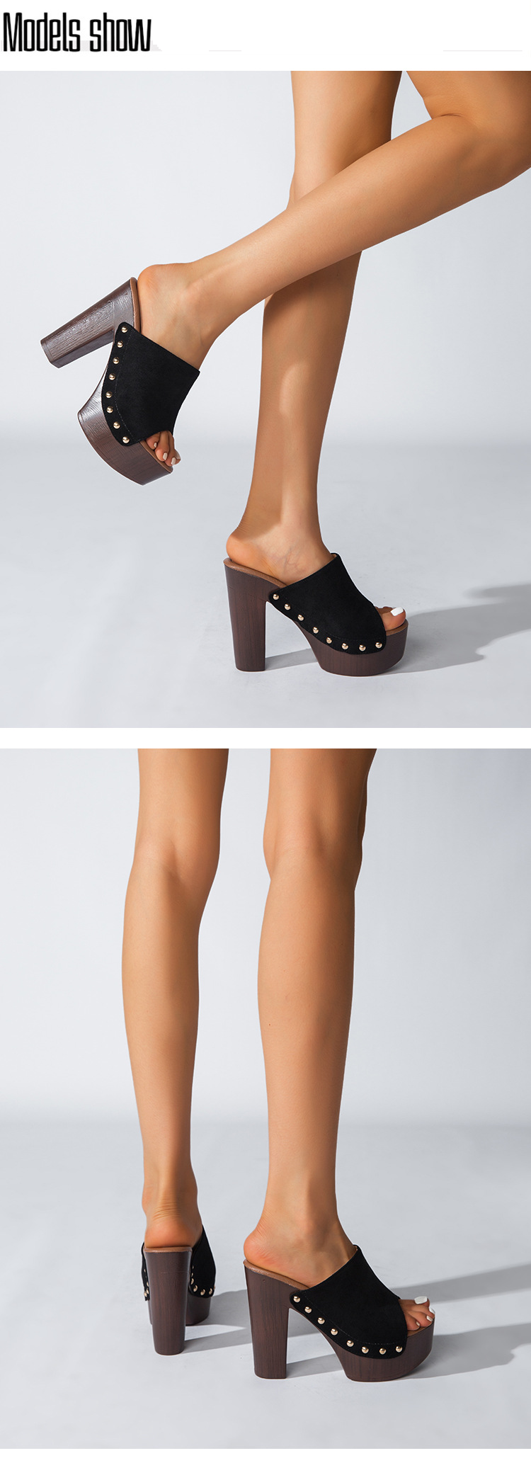 Women's Platform High Heel Sandals - Chunky Block Heel With Wide Strap & Studded Details (Plus Size Waterproof & Comfortable For Outdoor Wear)_voghion.com