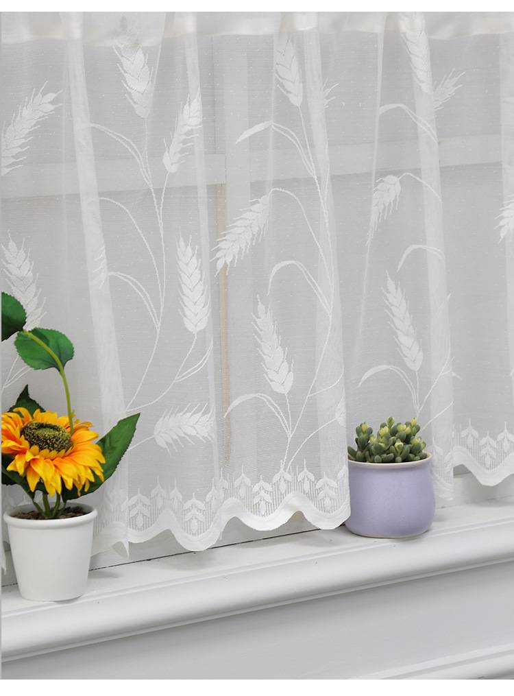 Tenda per porta in pizzo – Tenda da caffè in poliestere trasparente – Senza foratura – 3 misure (100/150/180 cm) – Motivo in pizzo di grano e palma_voghion.com