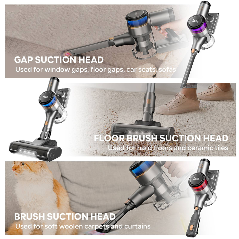 Aspirapolvere senza fili da 55 kPa con display a LED, autonomia di 60 minuti, 4 modalità, maniglia retrattile, per fondo di mobili, peli di animali, tappeti e pavimenti duri._voghion.com