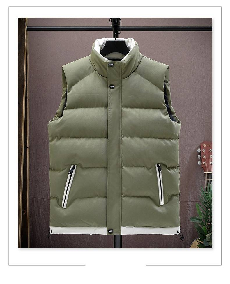 Chaleco informal holgado de poliéster con cuello alto para hombre, color liso, ideal para combinar en invierno._voghion.com