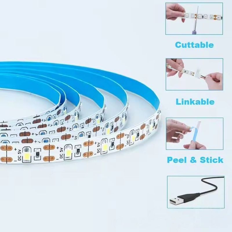 5-V-USB-LED-Lichtstreifen mit selbstklebender Rückseite, 2835 SMD für TV-Hintergrundbeleuchtung, Schlafzimmer- und Wohnzimmerdekoration, weißes/warmes Licht, für den Innenbereich_voghion.com