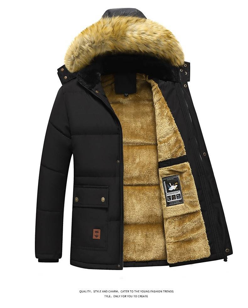 Men's Winter Fleece-Lined Hooded Jacket, Warm Cotton Padded Coat For Dad, Loose Fit Plus Size Outerwear For Elderly Gentlemen (Black/Blue/Army Green)_voghion.com