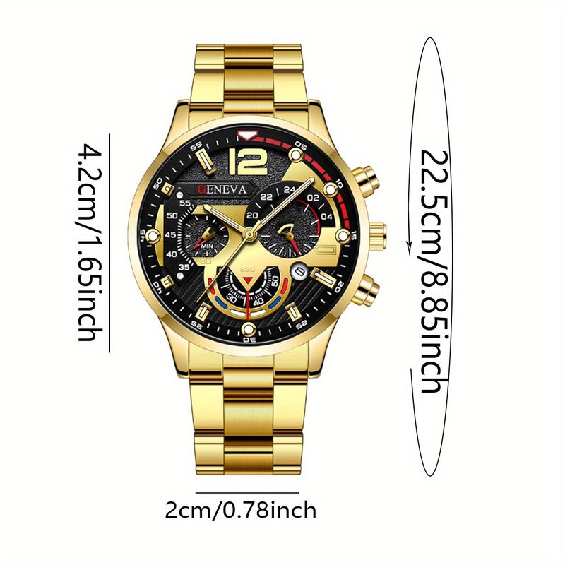 3pcs Men's Quartz Watch Set - Stylish Stainless Steel Strap, Alloy Case & Round Dial - Perfect Gift For Any Occasion Valentine's Day, Color Random_voghion.com
