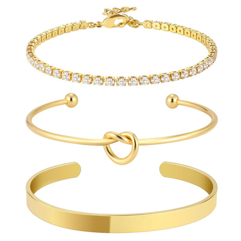 Bracciale da tennis con catena a griffe geometriche, semplice e alla moda, in acciaio inossidabile con nodo a cuore, per donna_voghion.com