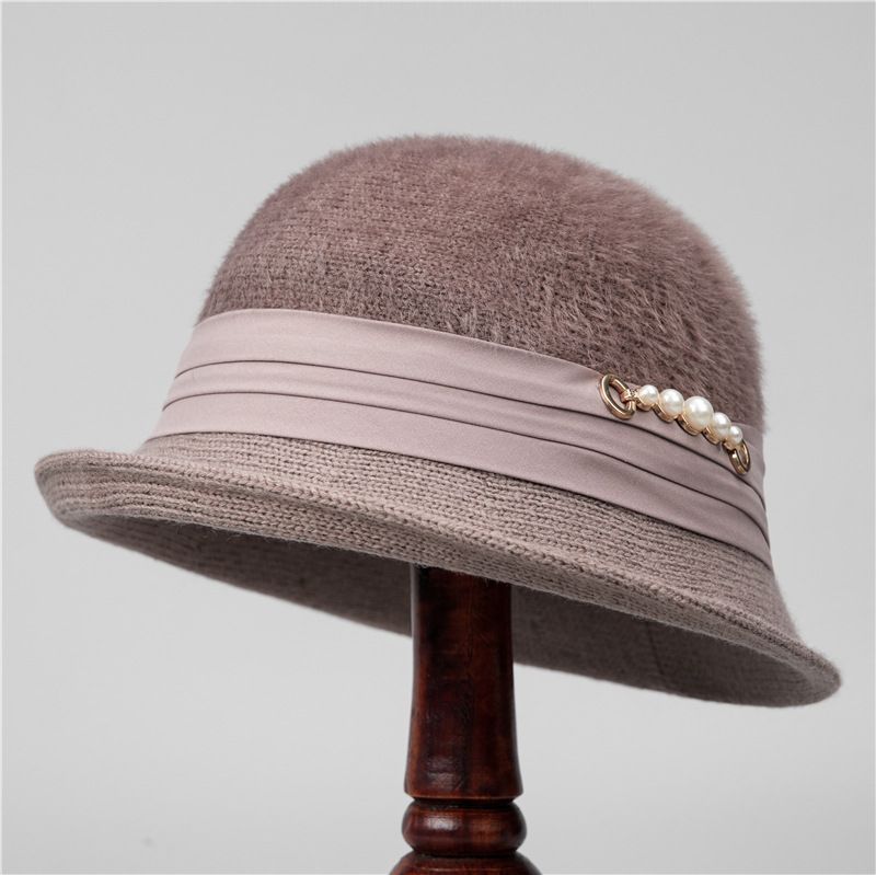 Middle-aged And Elderly Women's Bucket Autumn Winter Fashion Short Brim Rolled Edge Mom's Warm Knitted Fisherman Hat_voghion.com