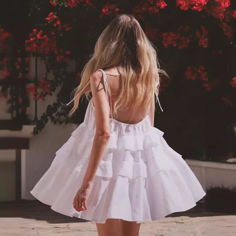 2025 Sommer-Rüschenkuchen-Kuchenkleid mit kurzem rückenfreiem Trägerkleid_voghion.com
