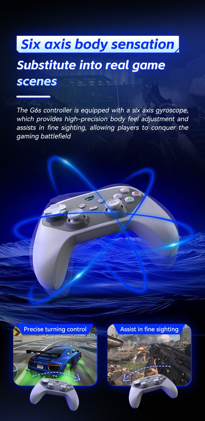 Manette de jeu Bluetooth G6s à double effet avec déclencheur linéaire et détection de mouvement et vibrations, compatible Android Switch_voghion.com