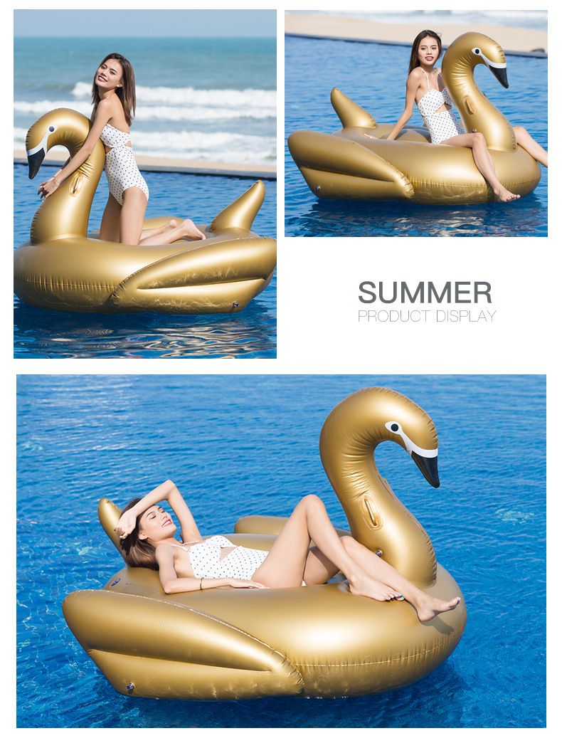 Inflatable Swan Pool Float - Elegant Gold & White Ride-On Swan Lounger For Adults_voghion.com