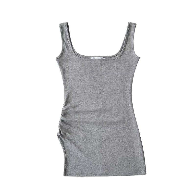 Yoga Square Neck Rüschen Bodycon Tank Top Haut Fühlen Sich Angenehm Ausgestellte Lange Hosen Set High-End Split Strap Frauen_voghion.com