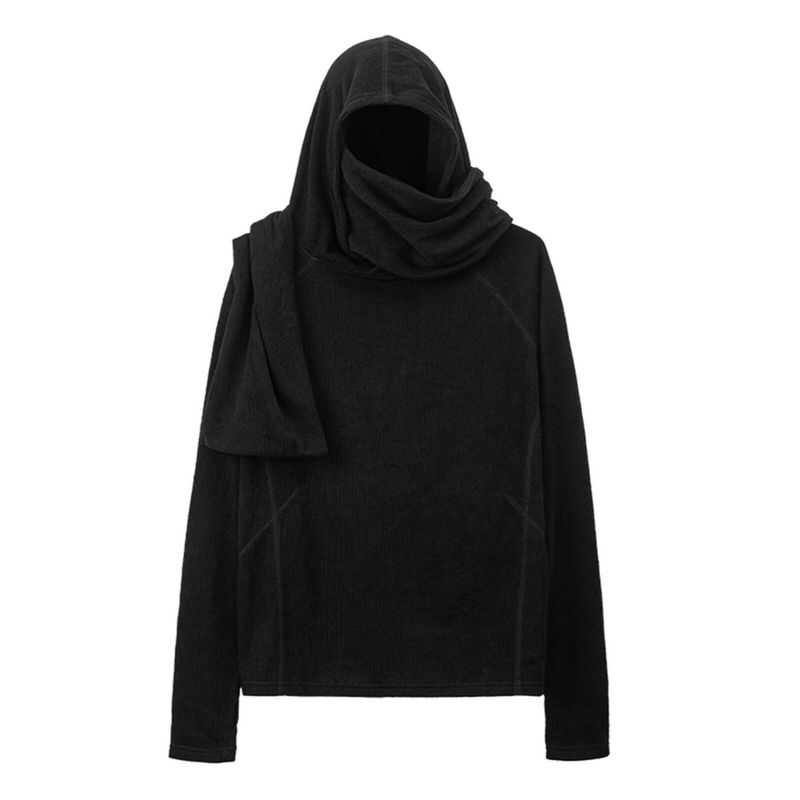 Design Sense Niche Scarf Collar Hooded Base Shirt Yohji Yamamoto Pullover Sweatshirt Unisex Long Sleeve Top_voghion.com