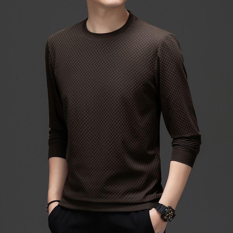 Felpa da uomo a maniche lunghe con scollo tondo, morbida, liscia e versatile per la primavera e l'autunno, senza stiratura, liscia e morbida._voghion.com