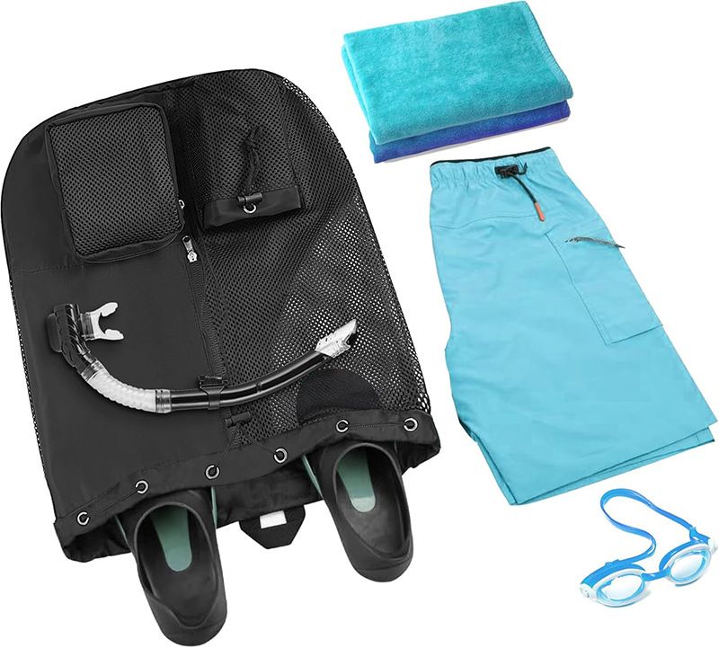 New Swimming Mesh Drawstring With Wet Pocket Beach Backpack Gym Workout Gear Bag_voghion.com
