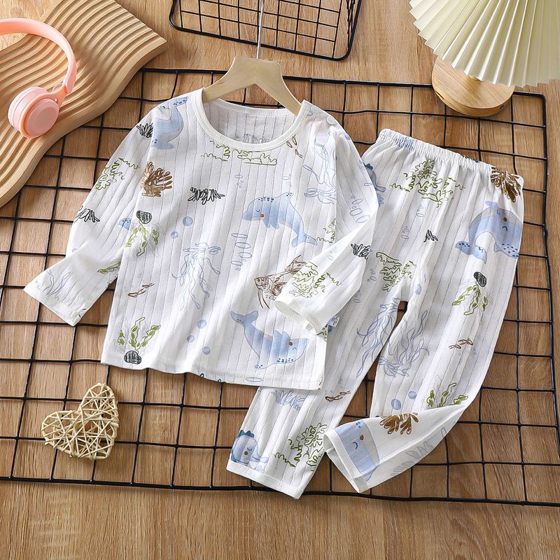 Weiche, atmungsaktive Baumwolle, Baby-Kinder-Pyjama-Set, süßes Cartoon-Langarm-Schlafanzug-Set für 0–5 Jahre_voghion.com