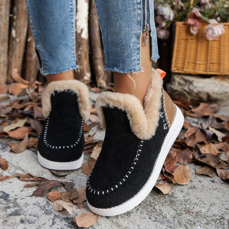 Casual Plus Size Thick Sole Fleece Lined Platform 2025 Autumn Winter New Round Toe Outdoor Women's Shoes_voghion.com